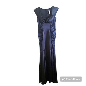 Y2k Hollywood glam goth vibes black satin ruched maxi gown